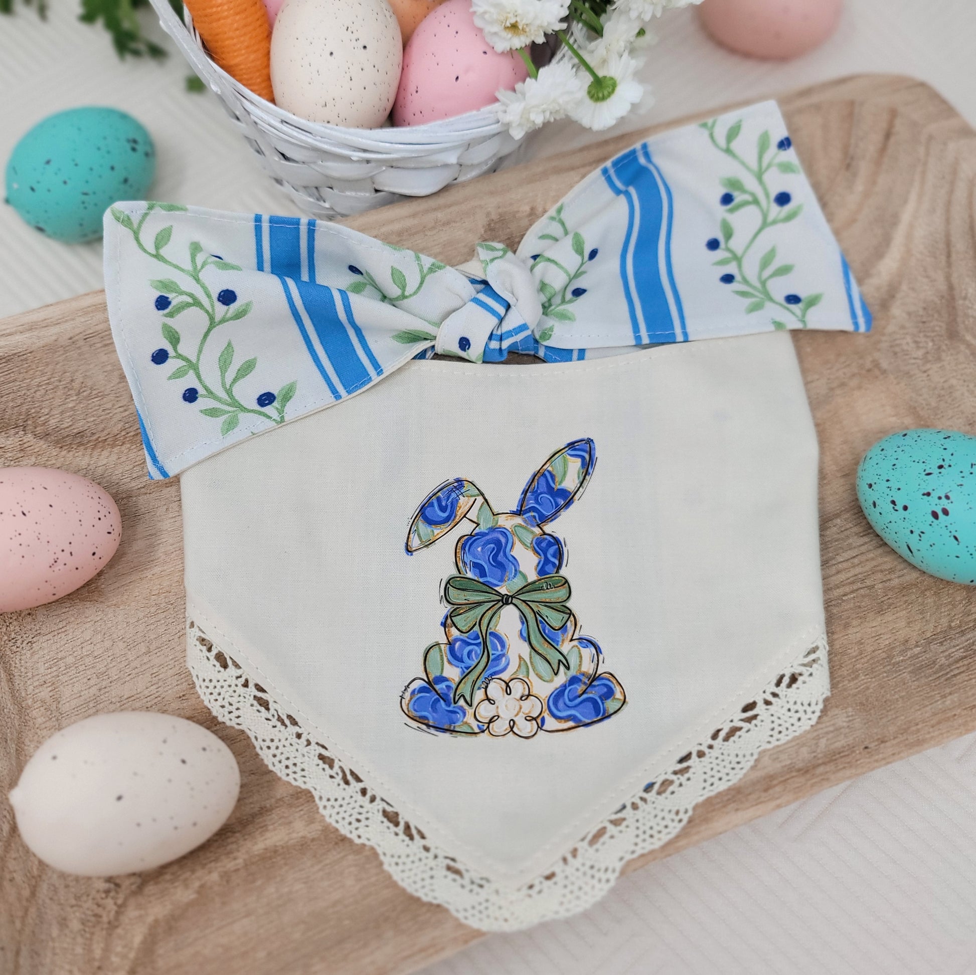 blue boho bunny dog bandana 