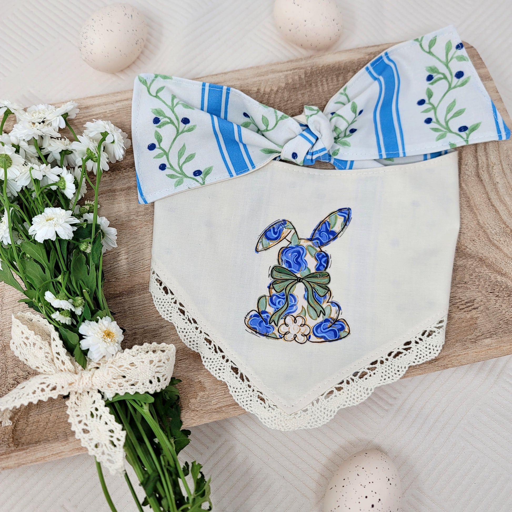 blue boho bunny dog bandana 