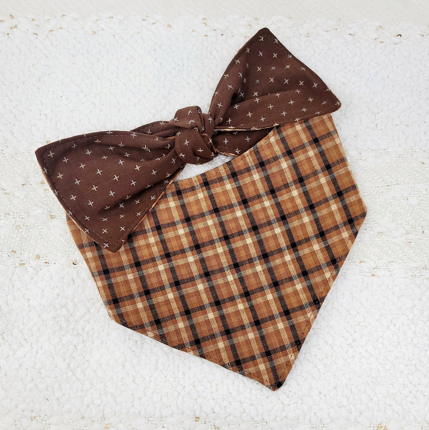 Rustic Brown Plaid Dog Bandana With or Without Trim