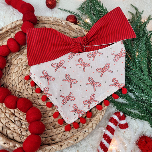 PRE ORDER Candy Cane Bow Christmas Dog Bandana With or Without Trim