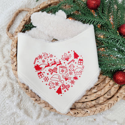 Christmas Heart Sherpa Snap On Dog Bandana