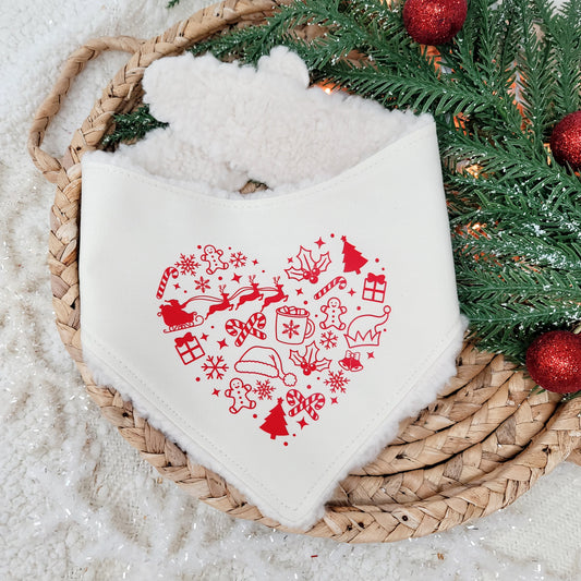 Christmas Heart Sherpa Snap On Dog Bandana