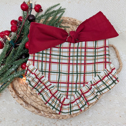 Fa La La Christmas Tree and Plaid Reversible Dog Bandana With Optional Ruffle Trim