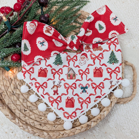 Holiday Cheer Reversible Dog Bandana With Optional Ruffle Trim