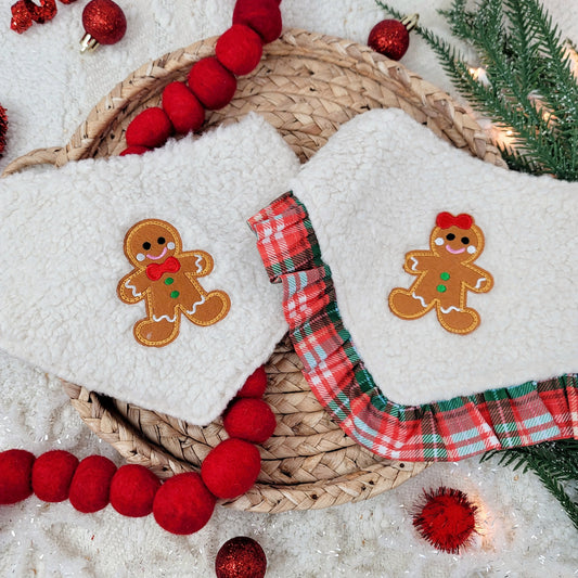 Gingerbread Sherpa and Plaid Snap On Dog Bandana