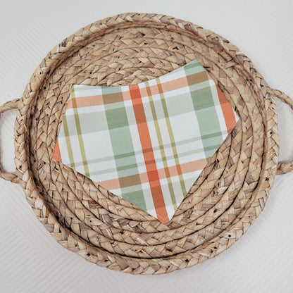 Green and Brown Fall Plaid Dog Bandana With or Without Ruffle Trim