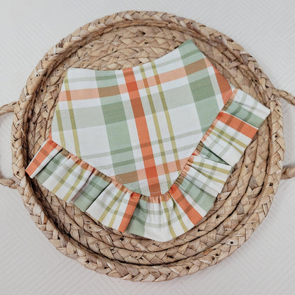 Green and Brown Fall Plaid Dog Bandana With or Without Ruffle Trim