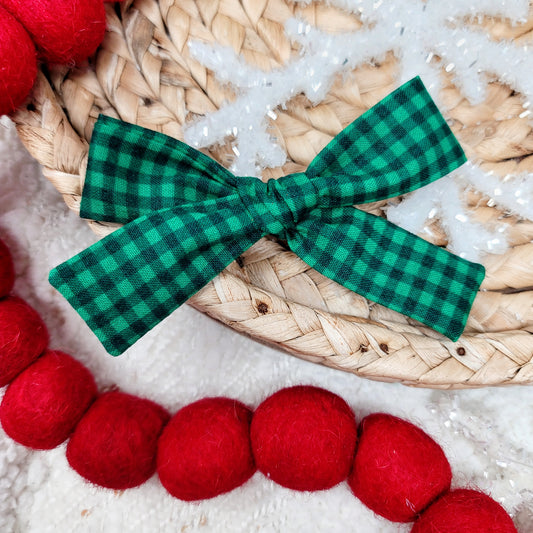 Green Plaid Hair Bow