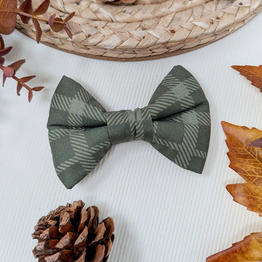Olive Green Plaid Dog Bow Tie