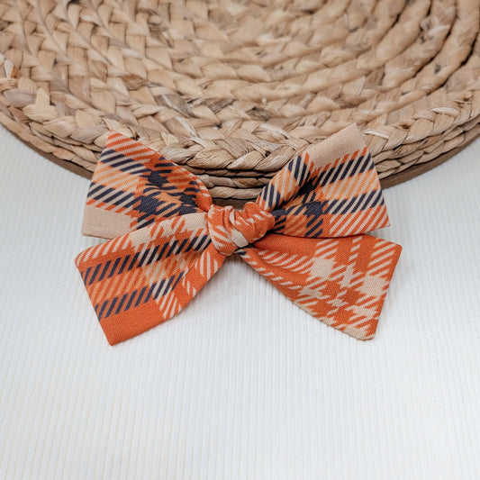 Orange and Black Plaid Hair Bow