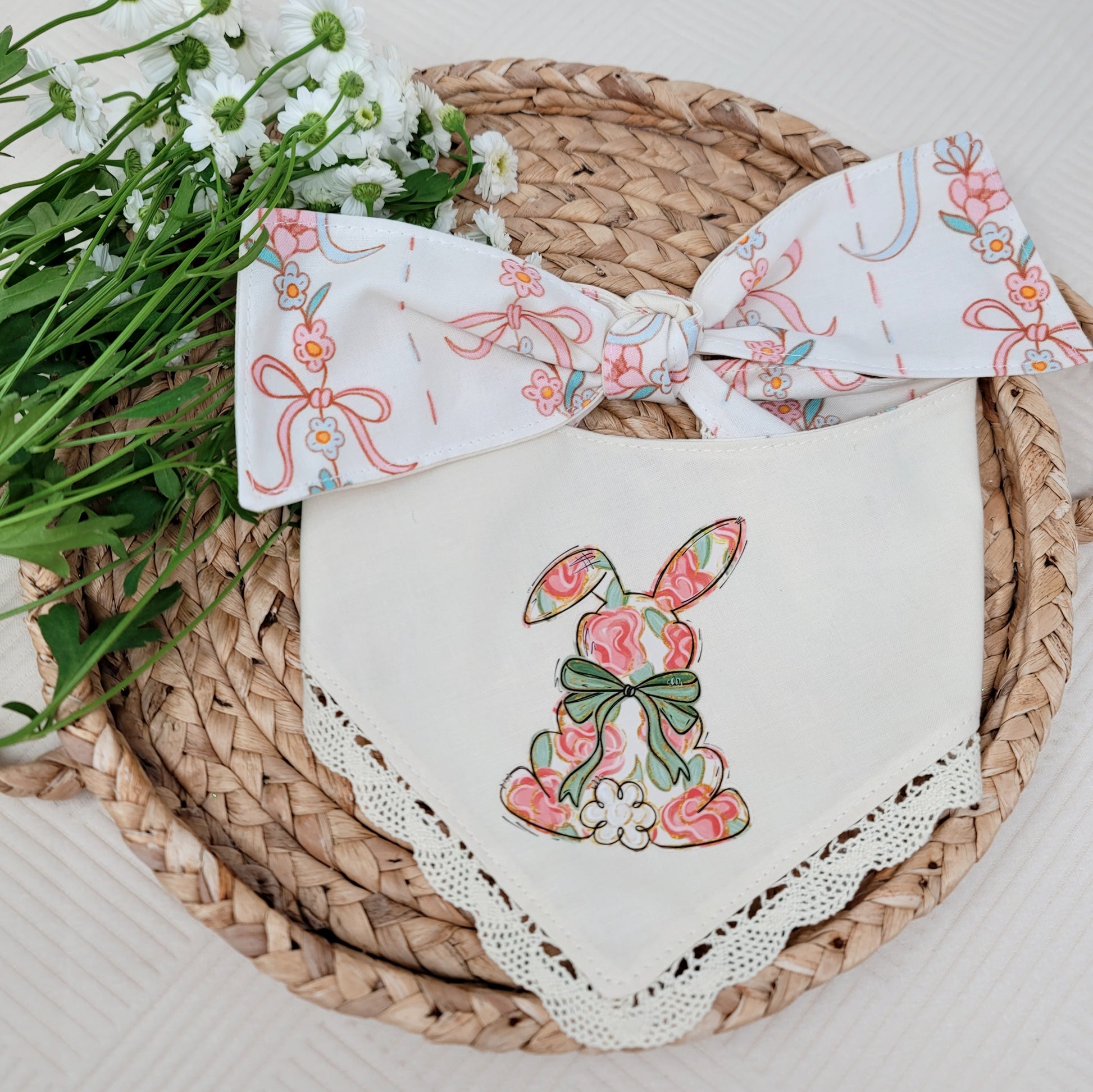 pink boho bunny dog bandana 