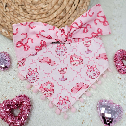 Pink Galentine's Day Tie On or Snap On Dog Bandana