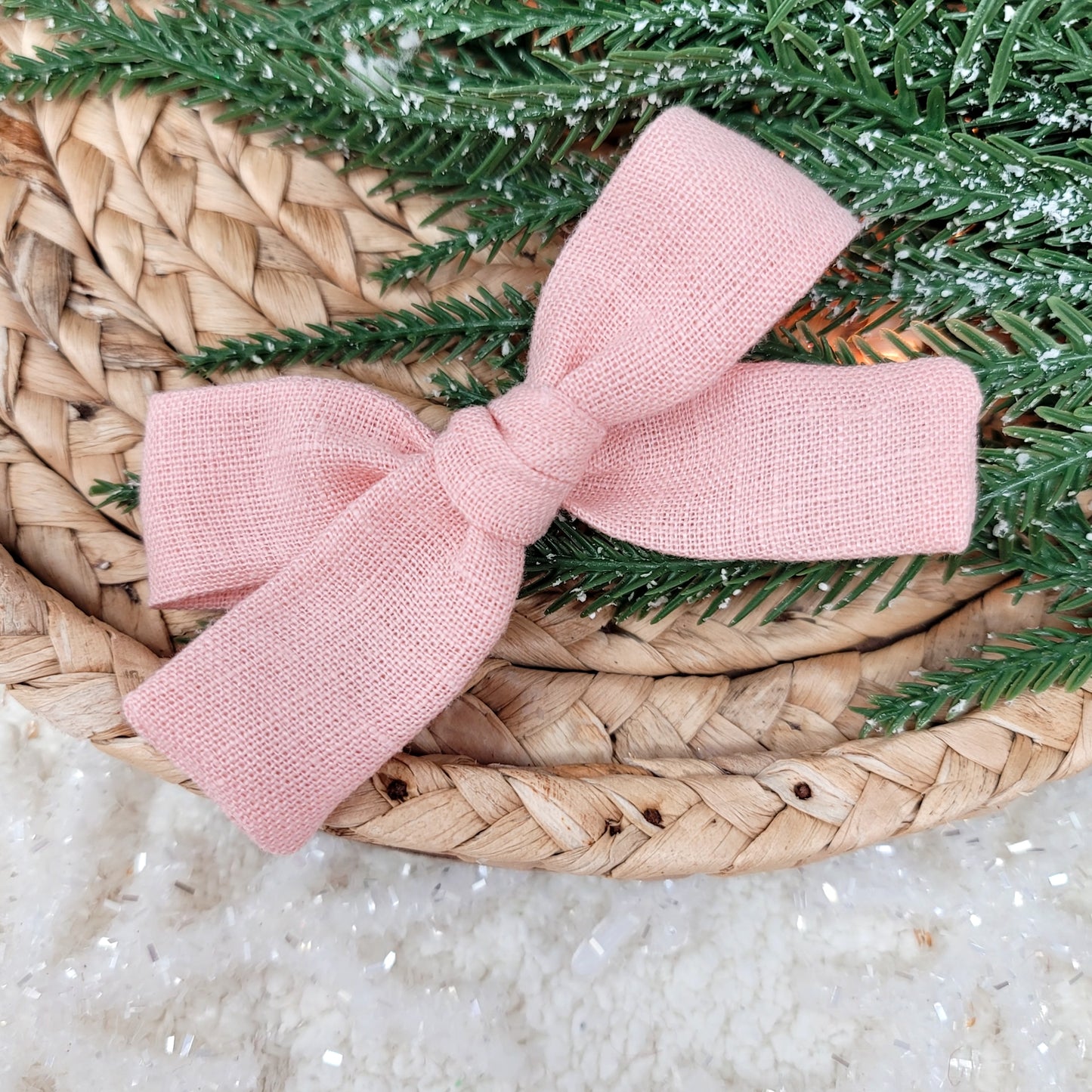 Pink Linen Hair Bow