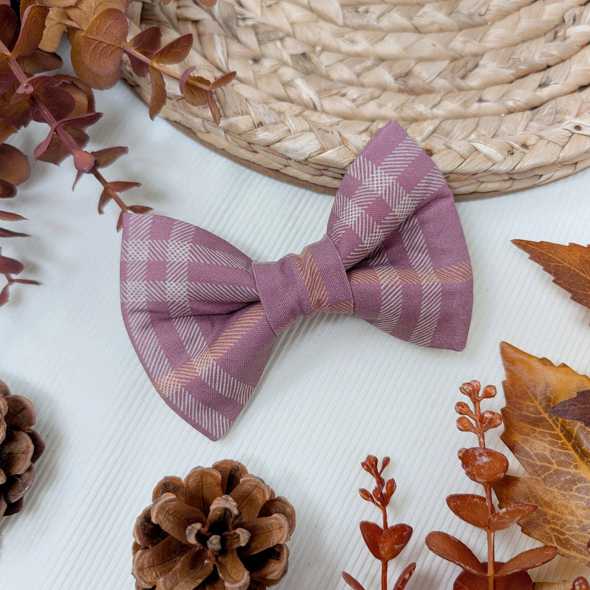 Plum Plaid Bow Tie