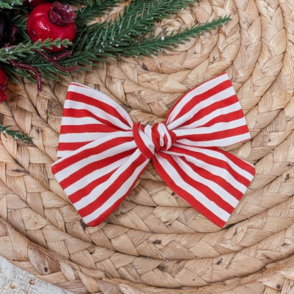 Red and White Stripe Saylor Hair Bow