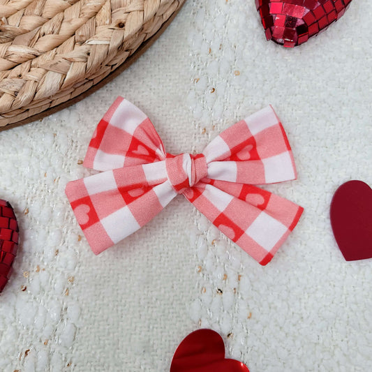 Red Gingham Heart Valentine's Day Hair Bow