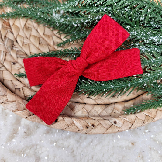 Red Linen Hair Bow