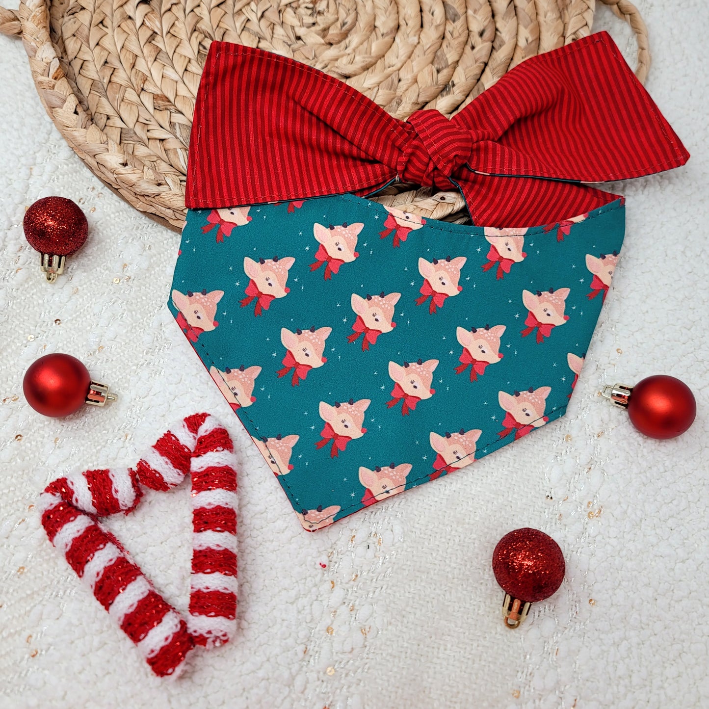 Red Nosed Reindeer Dog Bandana With or Without Trim