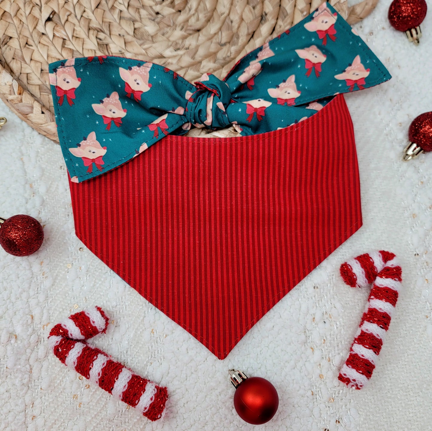 Red Nosed Reindeer Dog Bandana With or Without Trim