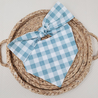 Blue Gingham Dog Bandana With Or Without Trim