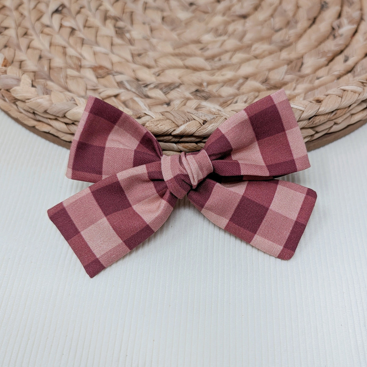 Burgundy Gingham Hair Bow