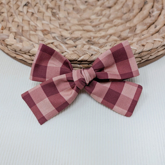Burgundy Gingham Hair Bow