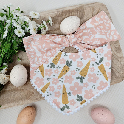 Floral Carrot and Easter Bunny Dog Bandana With Trim