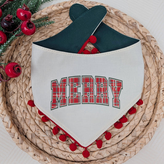 Merry Reversible Dog Bandana With Optional Pom Pom Trim