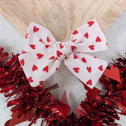 Light Pink and Red Heart Hair Bow