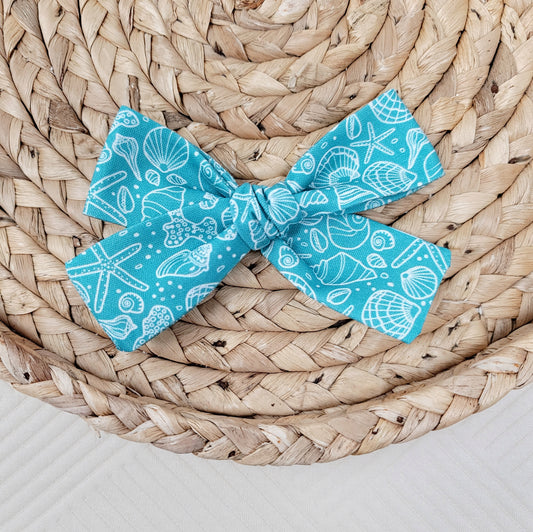 Teal Seashell Sailor Hair Bow