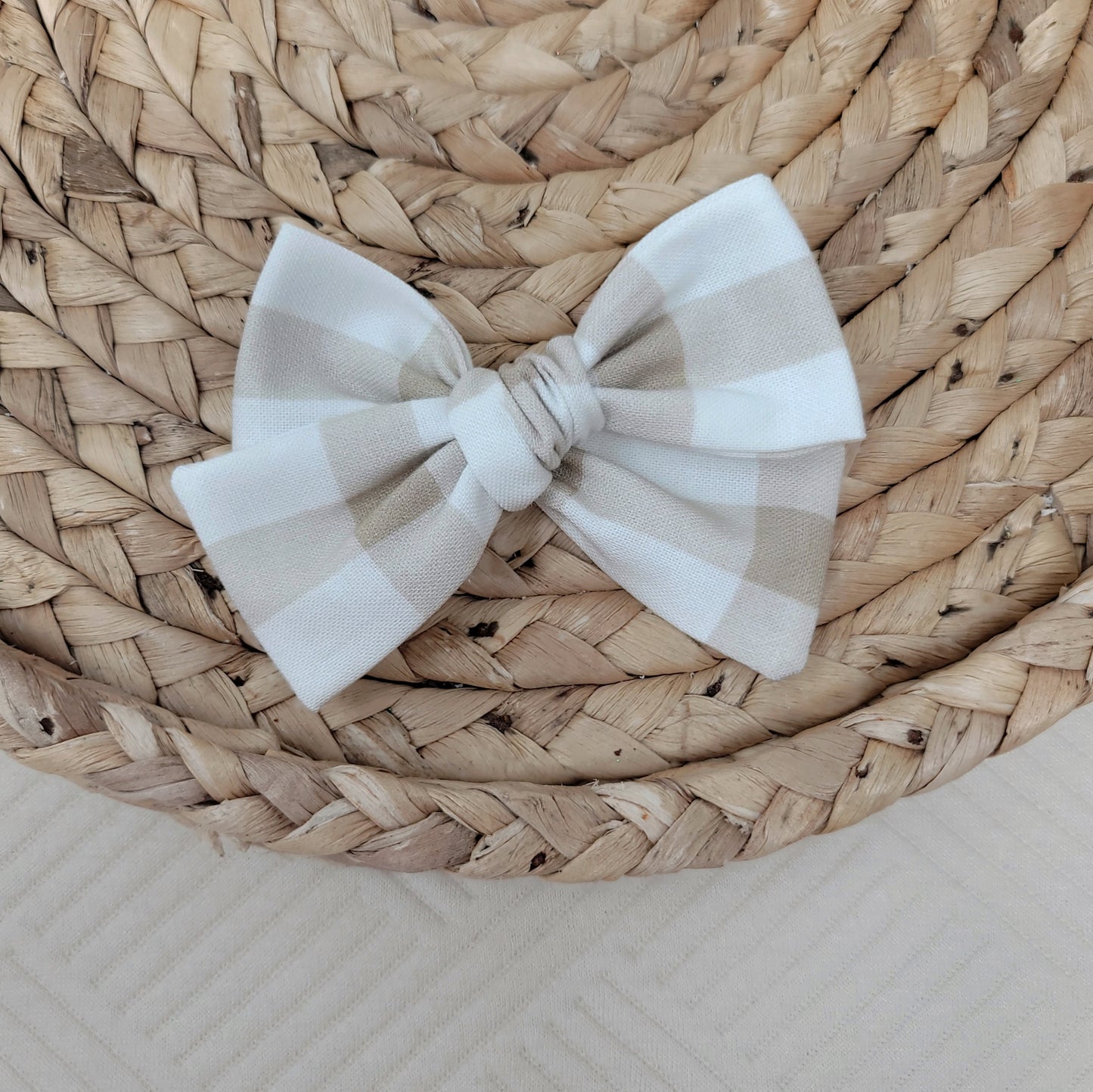 Tan Gingham Sailor Hair Bow