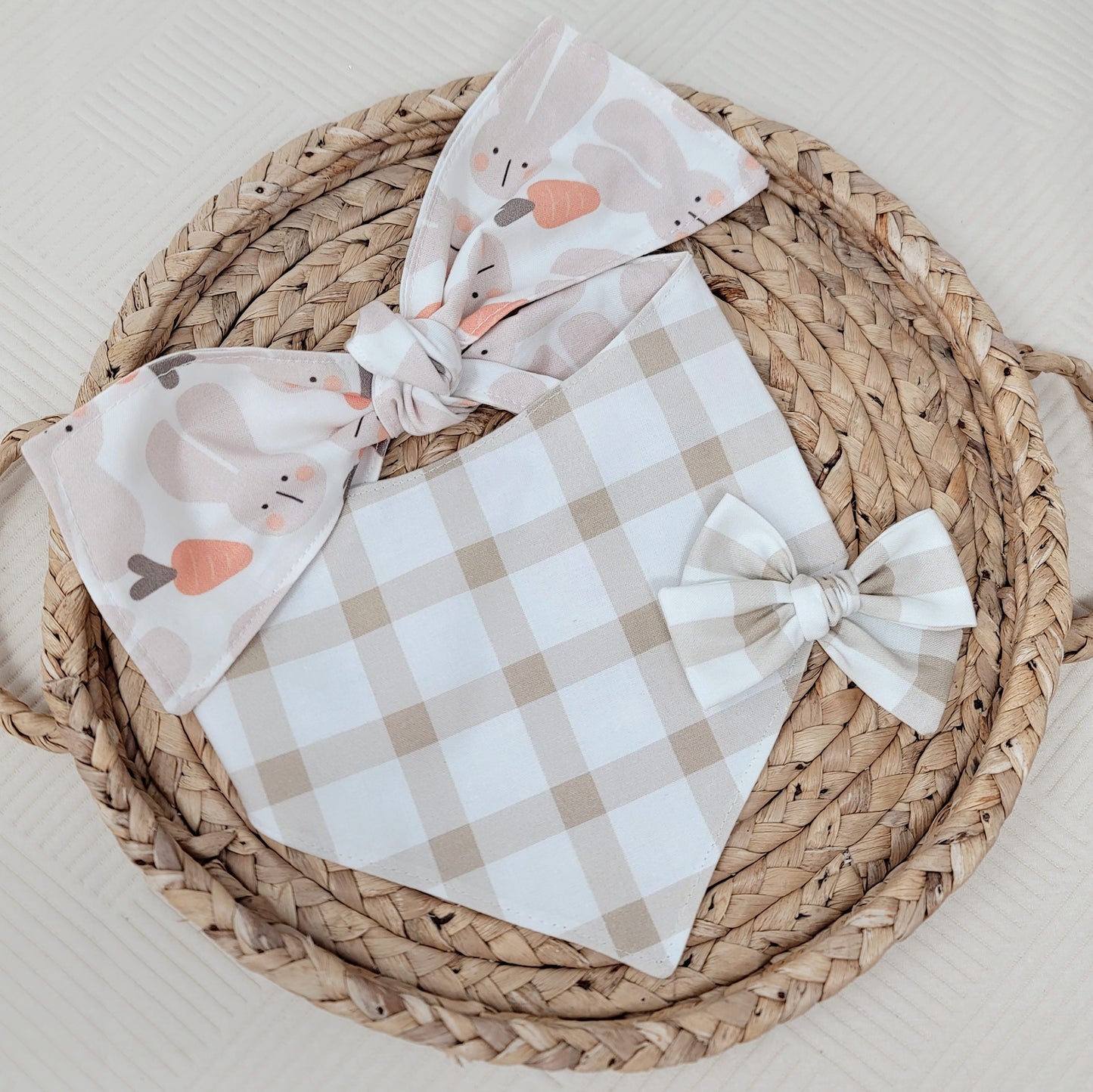 Tan Gingham Sailor Hair Bow