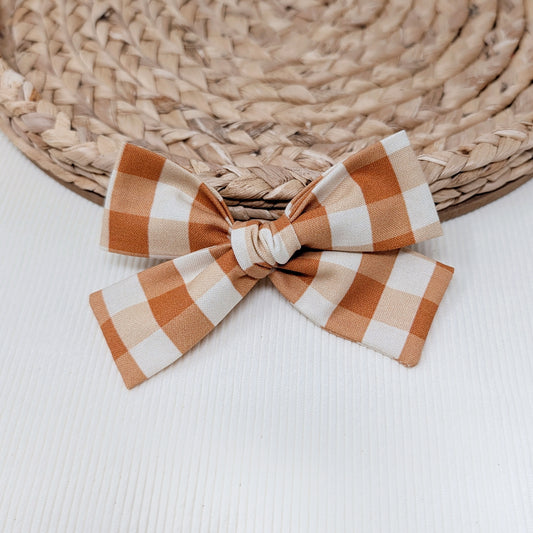 Golden Gingham Hair Bow