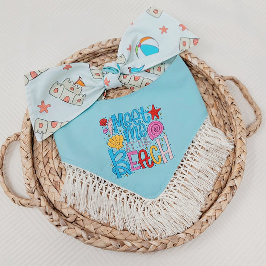 Meet Me At The Beach Dog Bandana With or Without Boho Fringe Trim