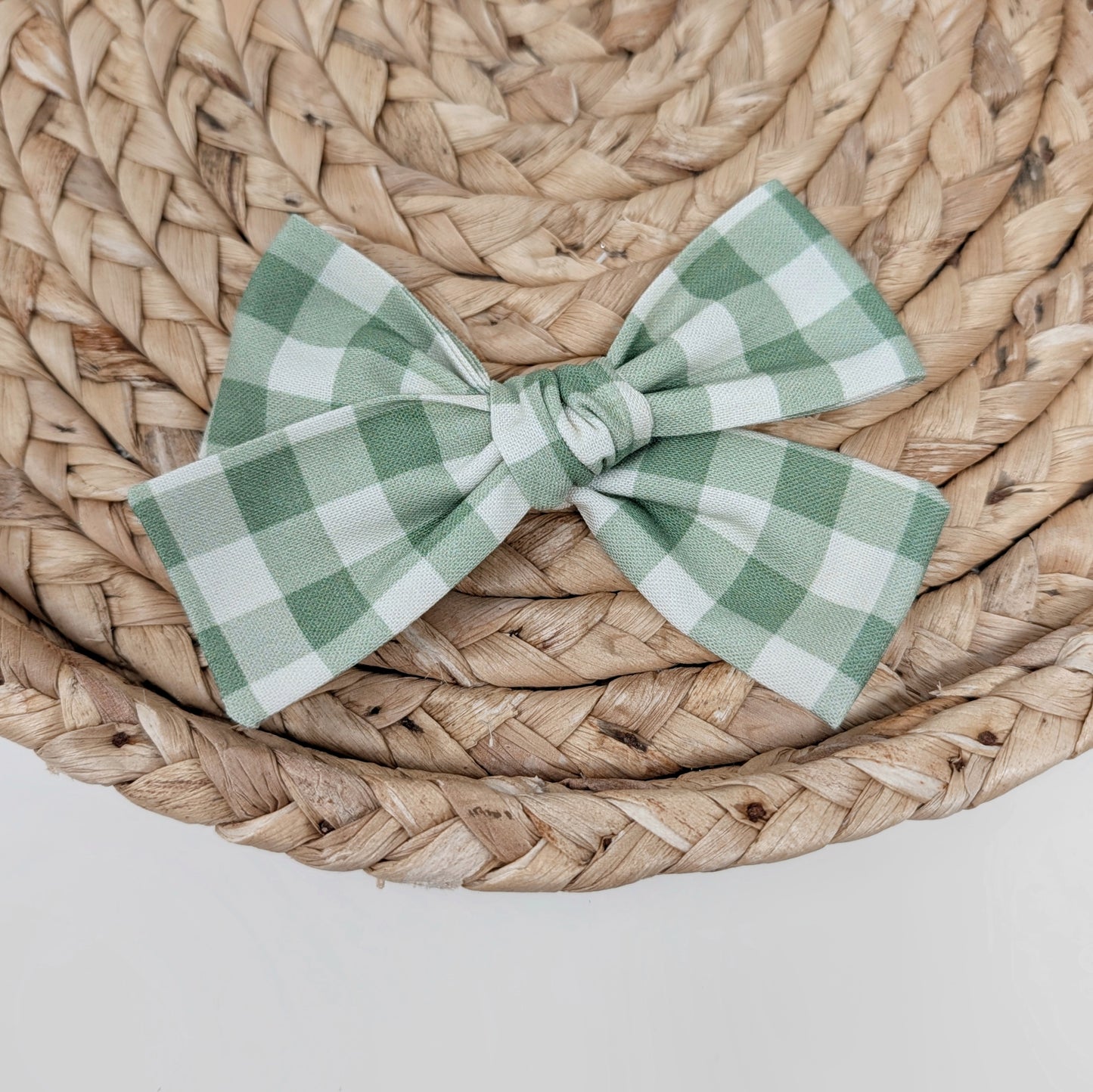 Green Gingham Hair Bow