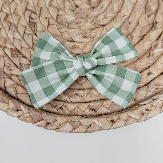Green Gingham Hair Bow