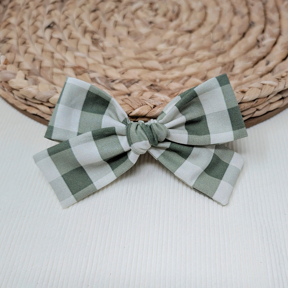 Olive Gingham Hair Bow