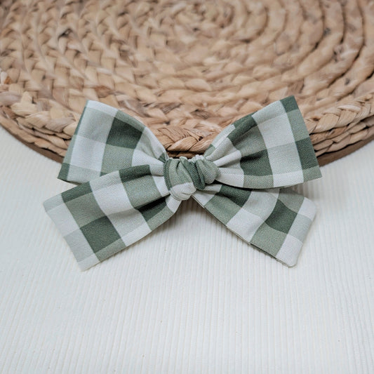 Olive Gingham Hair Bow