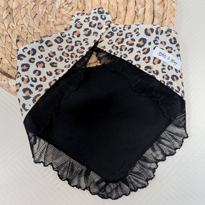 NEW Leopard Print Snap On Dog Bandana With Lace Trim and Optional Name Add On