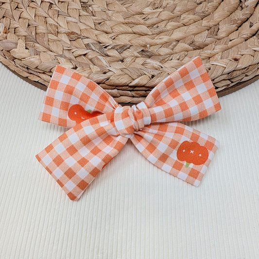 Pumpkin Gingham Hair Bow