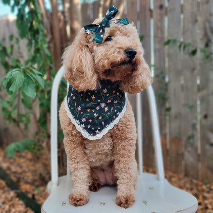 Emerald Floral and Corduroy Bandana With Or Without Lace Trim