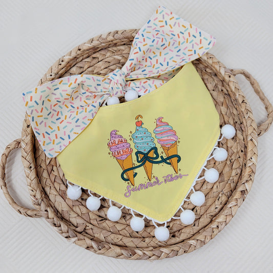 Summer Ice Cream Dog Bandana With or Without Pom Pom Trim