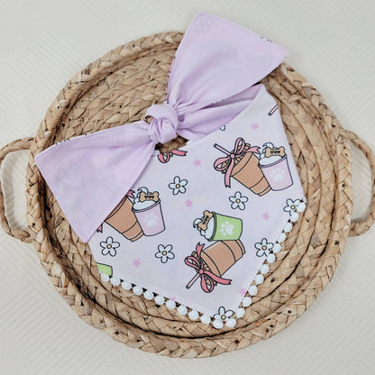 Mama's Coffee Date Dog Bandana Flat White Pom Pom Trim