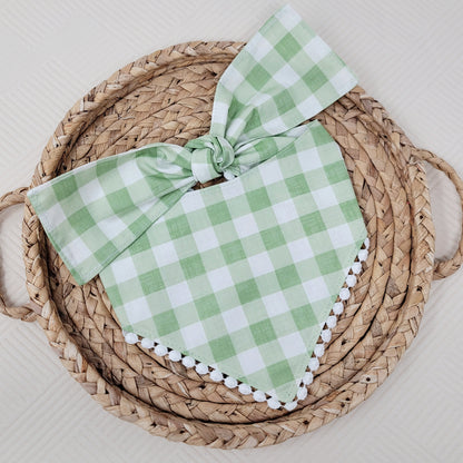 Green Gingham Dog Bandana With Or Without Trim