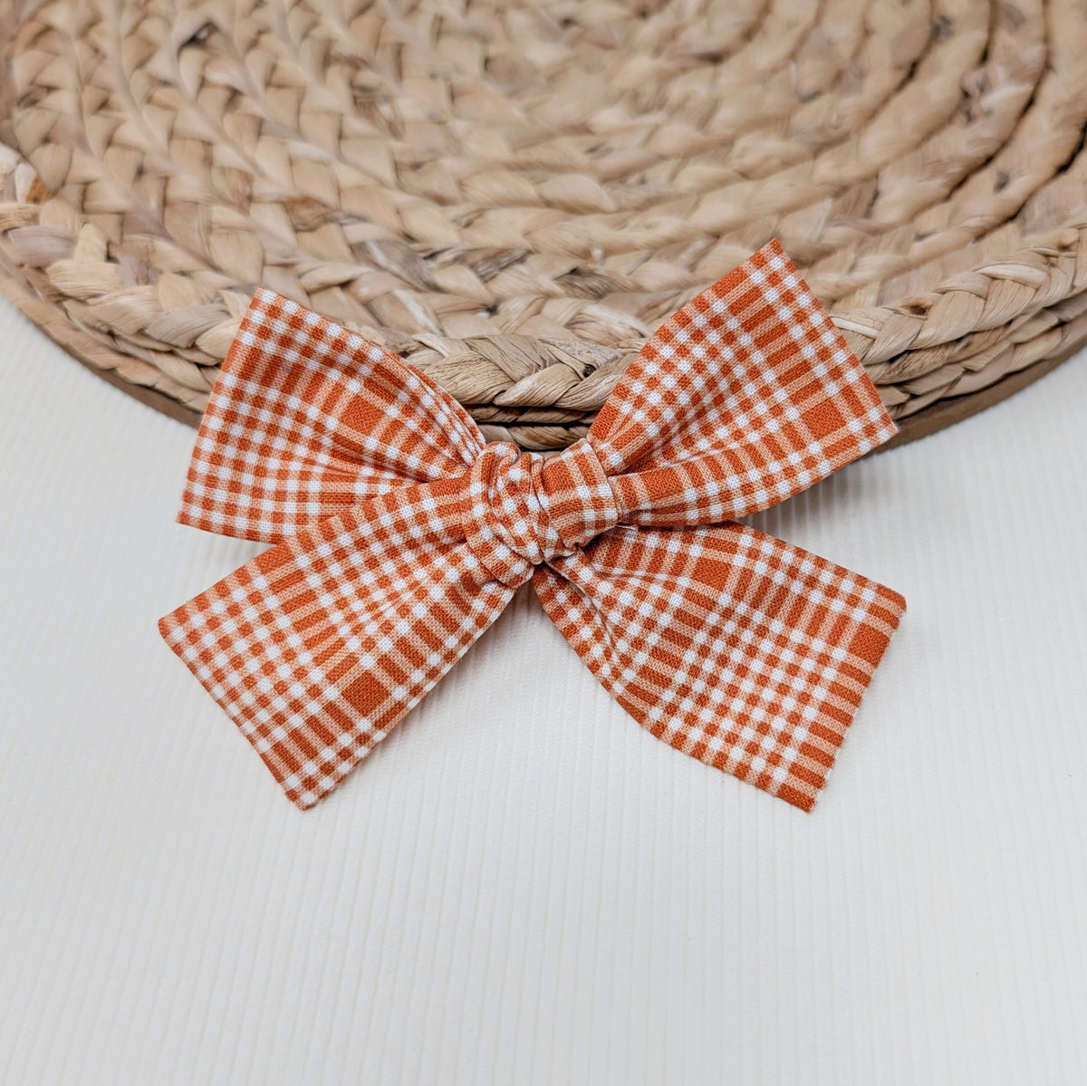 Orange and White Plaid Hair Bow