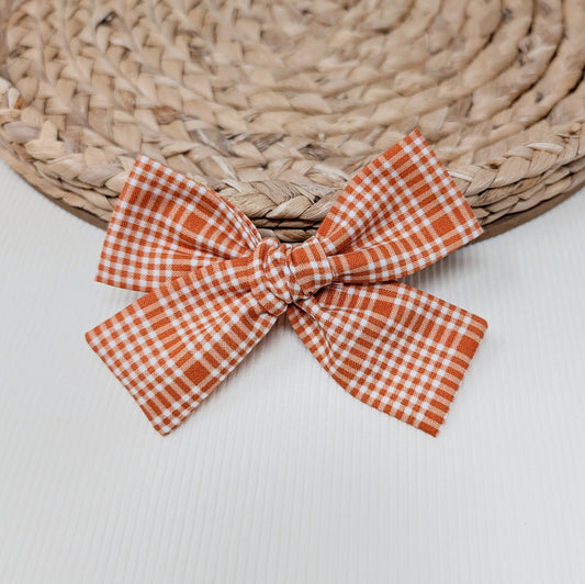 Orange and White Plaid Hair Bow
