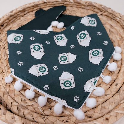 NEW Pup Cup Snap On Dog Bandana With Mini Pom Pom Trim