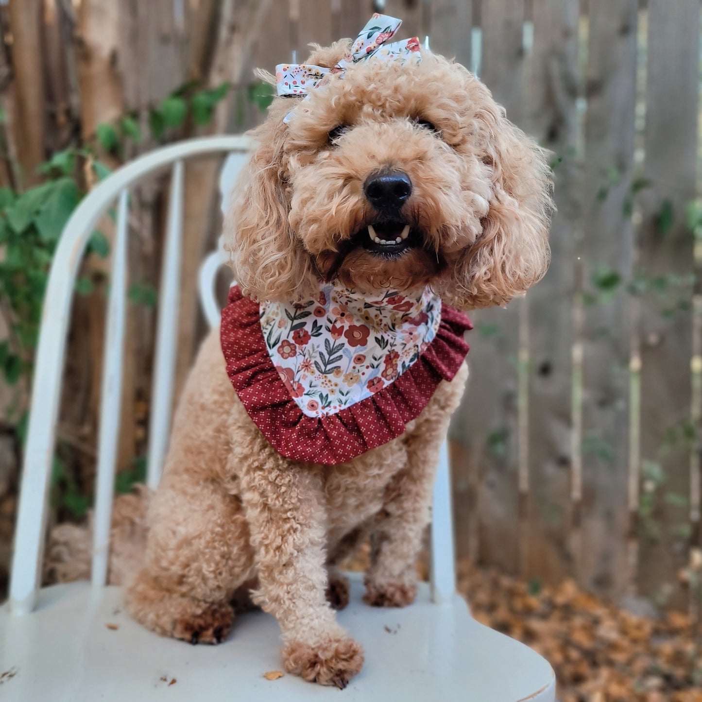 Cinnamon Floral Dog Bandana With or Without Ruffle Trim