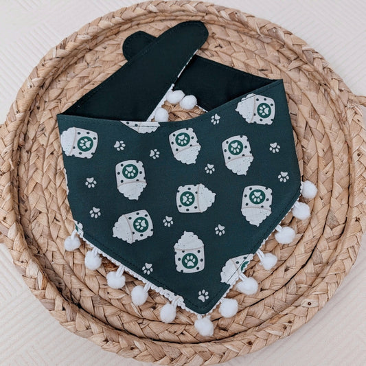 NEW Pup Cup Snap On Dog Bandana With Mini Pom Pom Trim