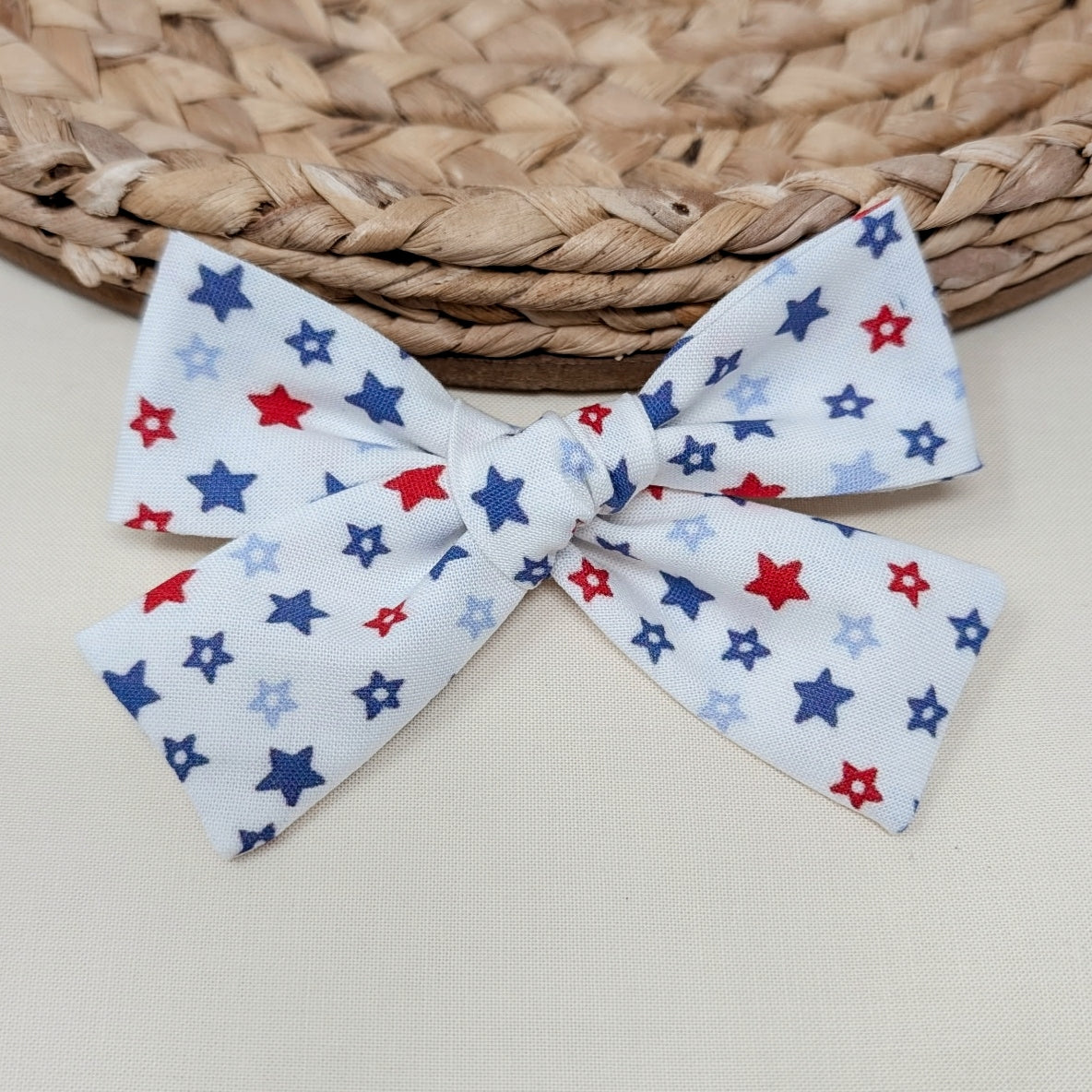 White Patriotic Stars Hair Bow